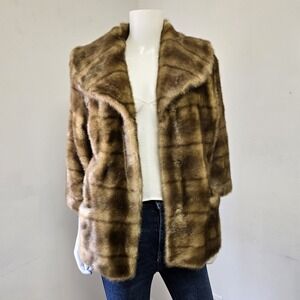 RLZ Rachel Zoe Brown Faux Mink Fur Coat Pockets 3/4 Sleeve Size M Boho Indie